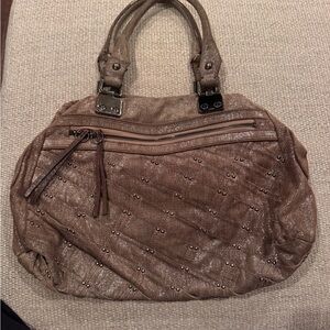 Treesje Taupe Leather Studded Reveal Satchel